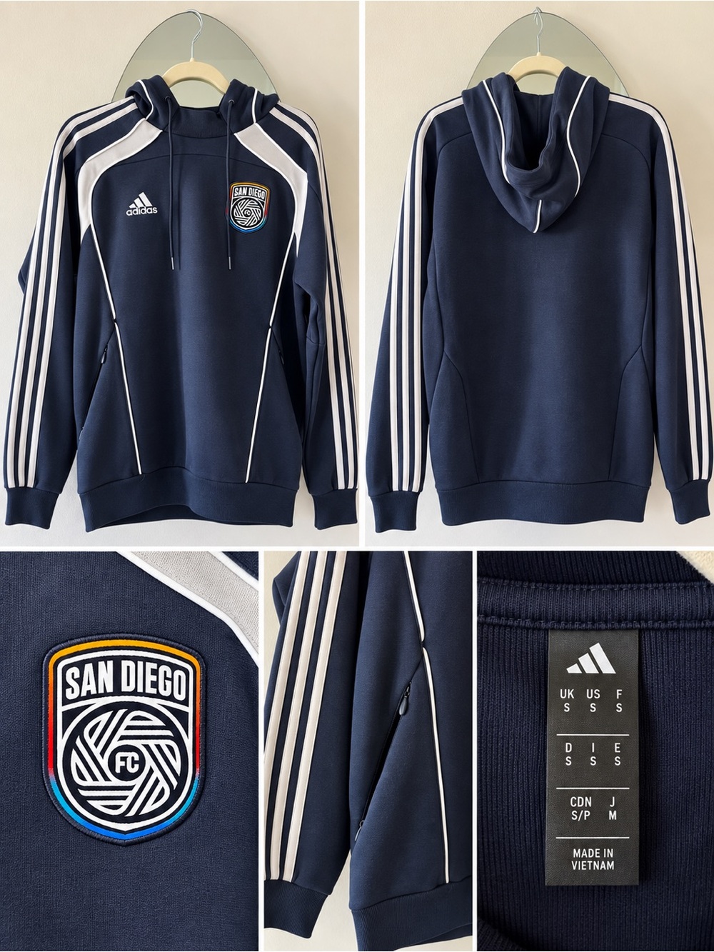 adidas Navy & White San Diego FC Hooded Pullover